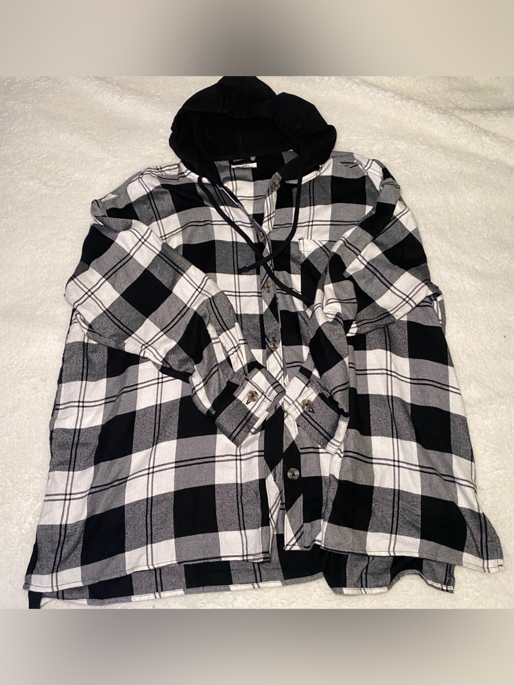 Maurices Black and White Plaid Hooded Button-Up Shirt